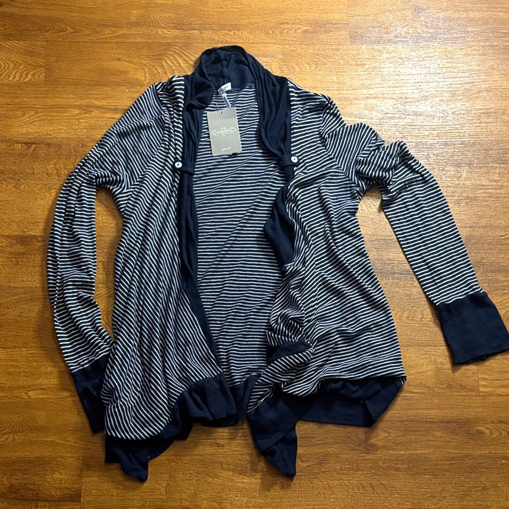 Anthropologie Navy and Cream Striped Women's Cardigan